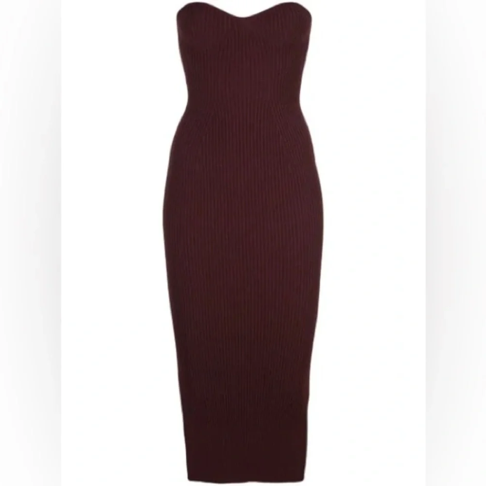KHAITE Burgundy Strapless Dress - Picture 2 of 7